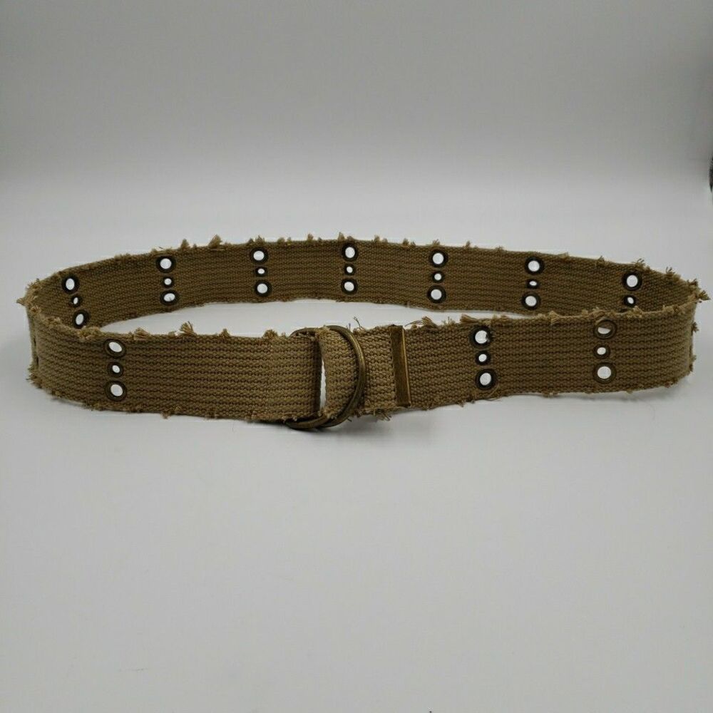 Y2K Mens D-Ring Belt Distressed Grommet Tactical Cargo Military Utility Size M/L - Picture 10 of 10
